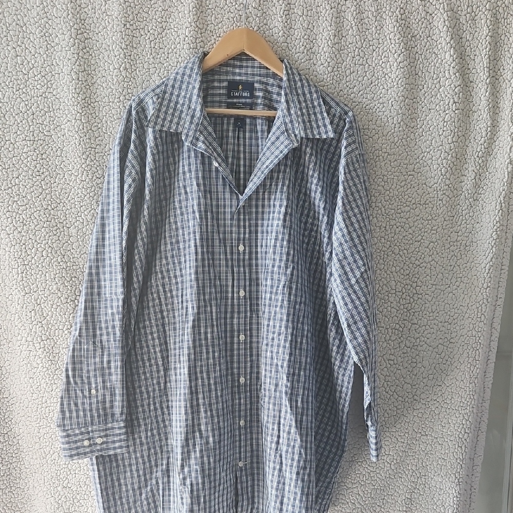 Stafford long sleeve Casual Men's Checkered Shirt - Blue and White Size Big 19